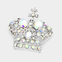 Pave Glass Crystal Crown Pin Brooch