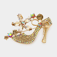 Stiletto Heel Marquise Stone Flower Pin Brooch