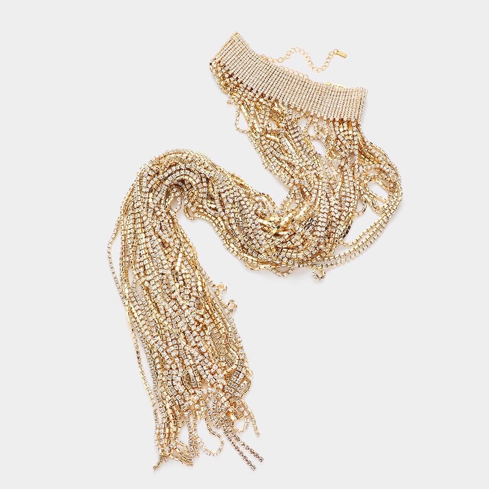 Long Dropped Rhinestone Fringe Body Chain Choker Necklace