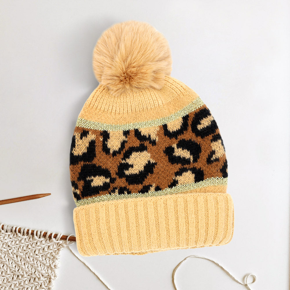 Leopard Pom Pom Beanie