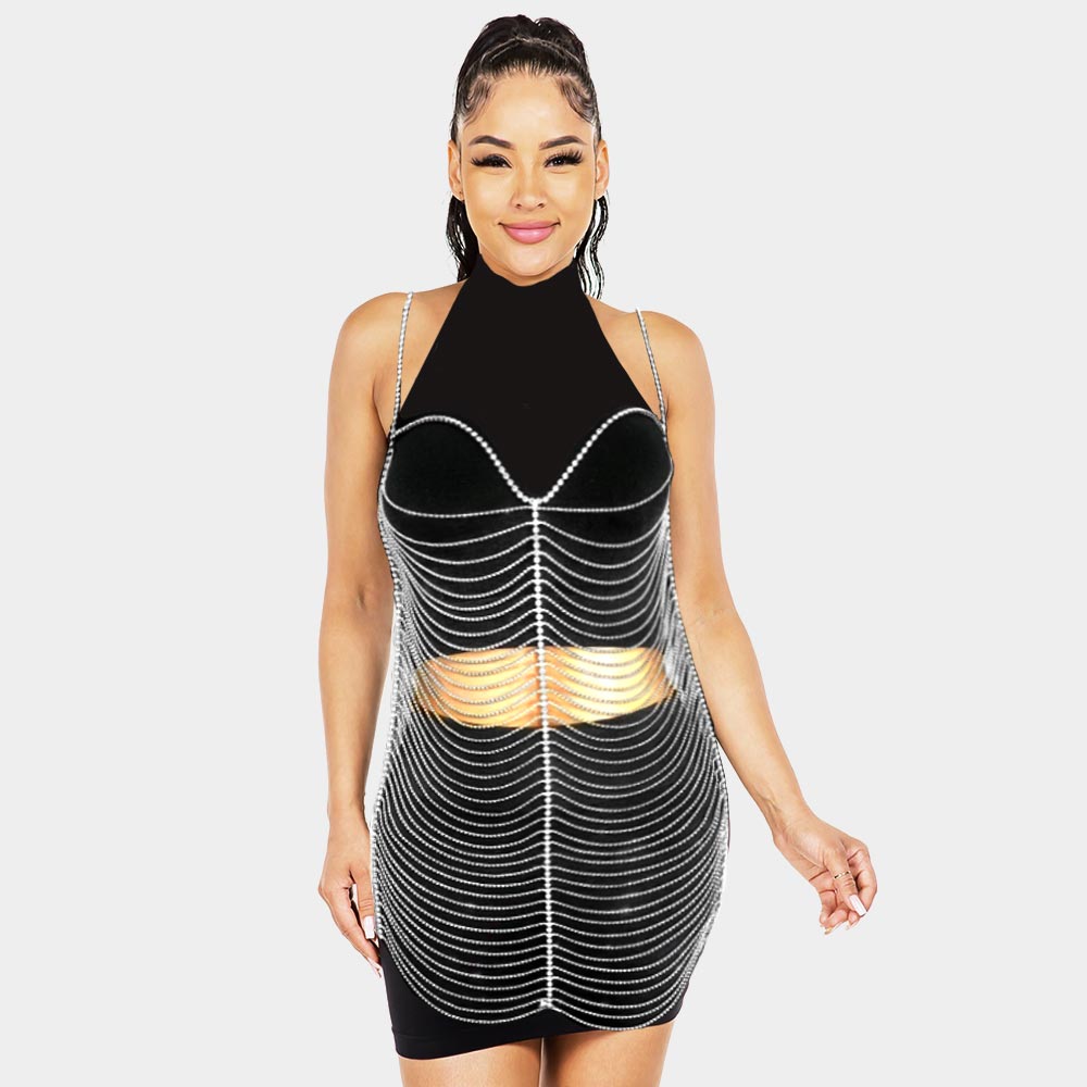Draped Rhinestone Dress Body Chain Necklace