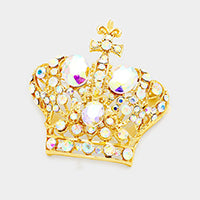 Pave Glass Crystal Crown Pin Brooch