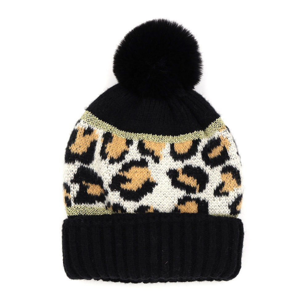 Leopard Pom Pom Beanie