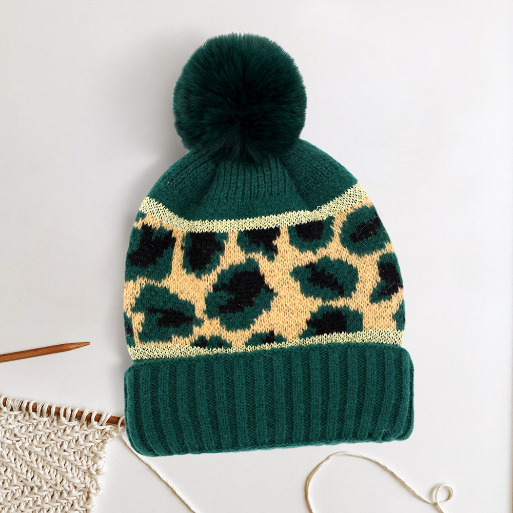 Leopard Pom Pom Beanie