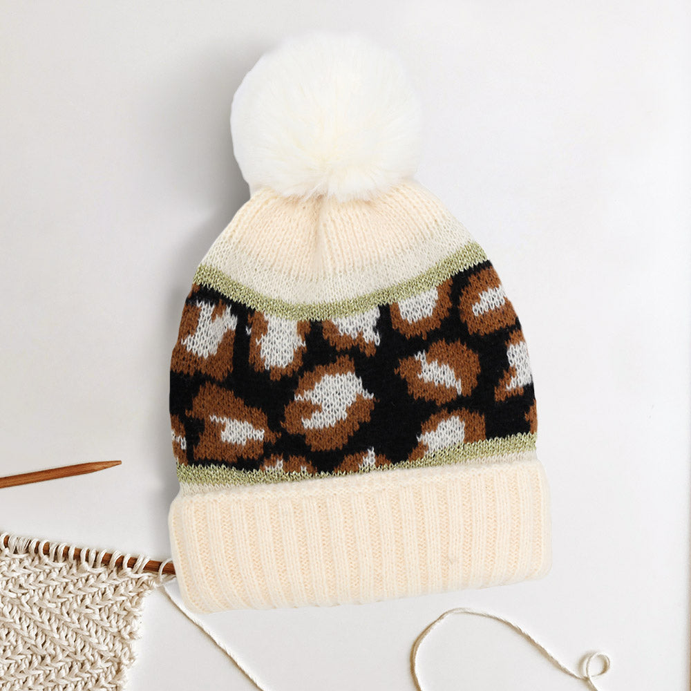 Leopard Pom Pom Beanie