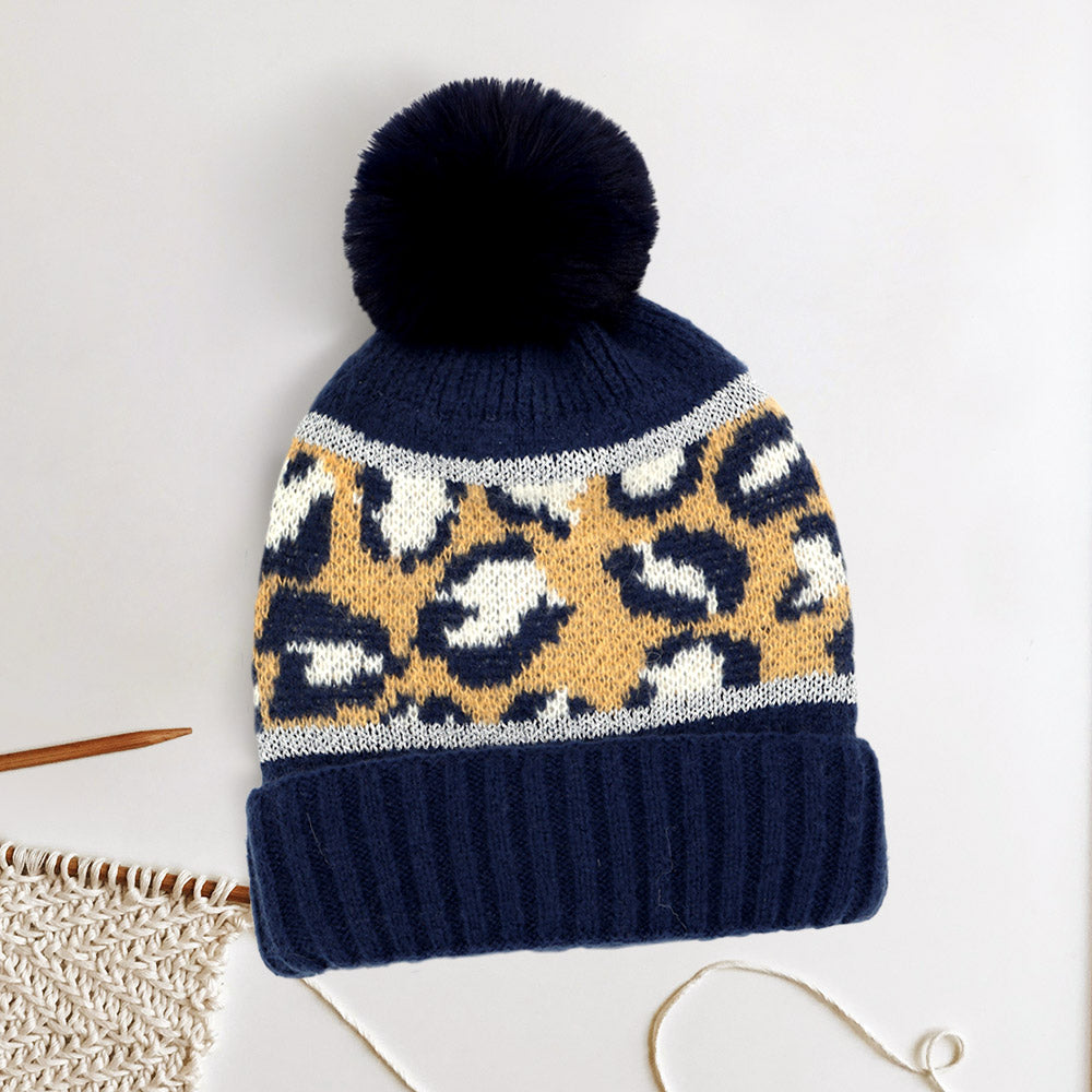 Leopard Pom Pom Beanie