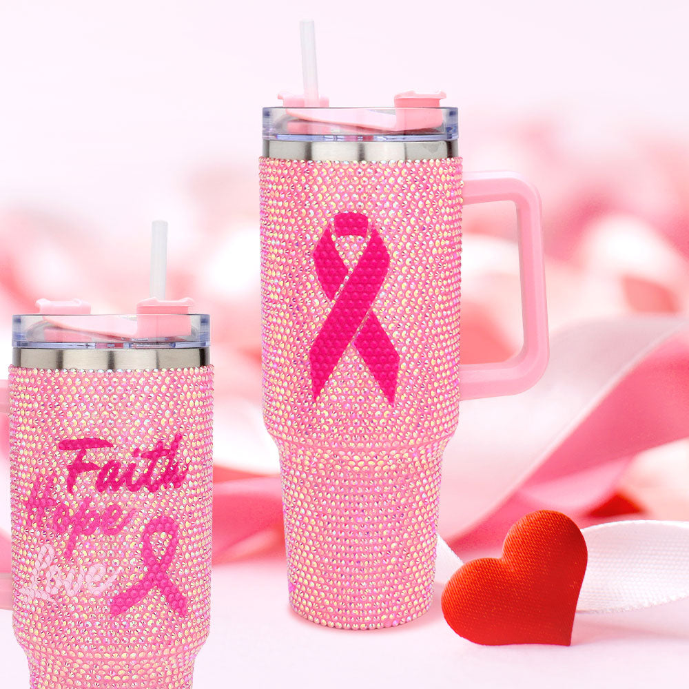 Pink Ribbon Studded Tumbler