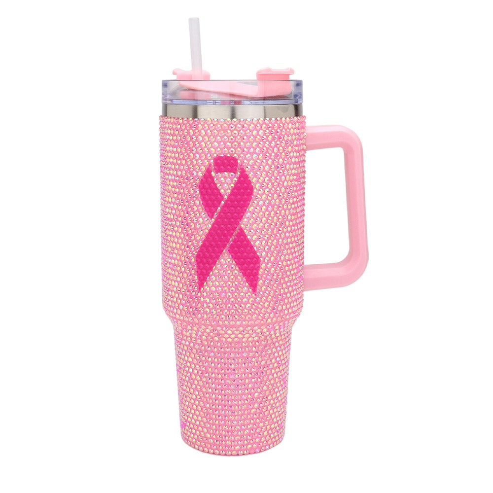 Pink Ribbon Studded Tumbler