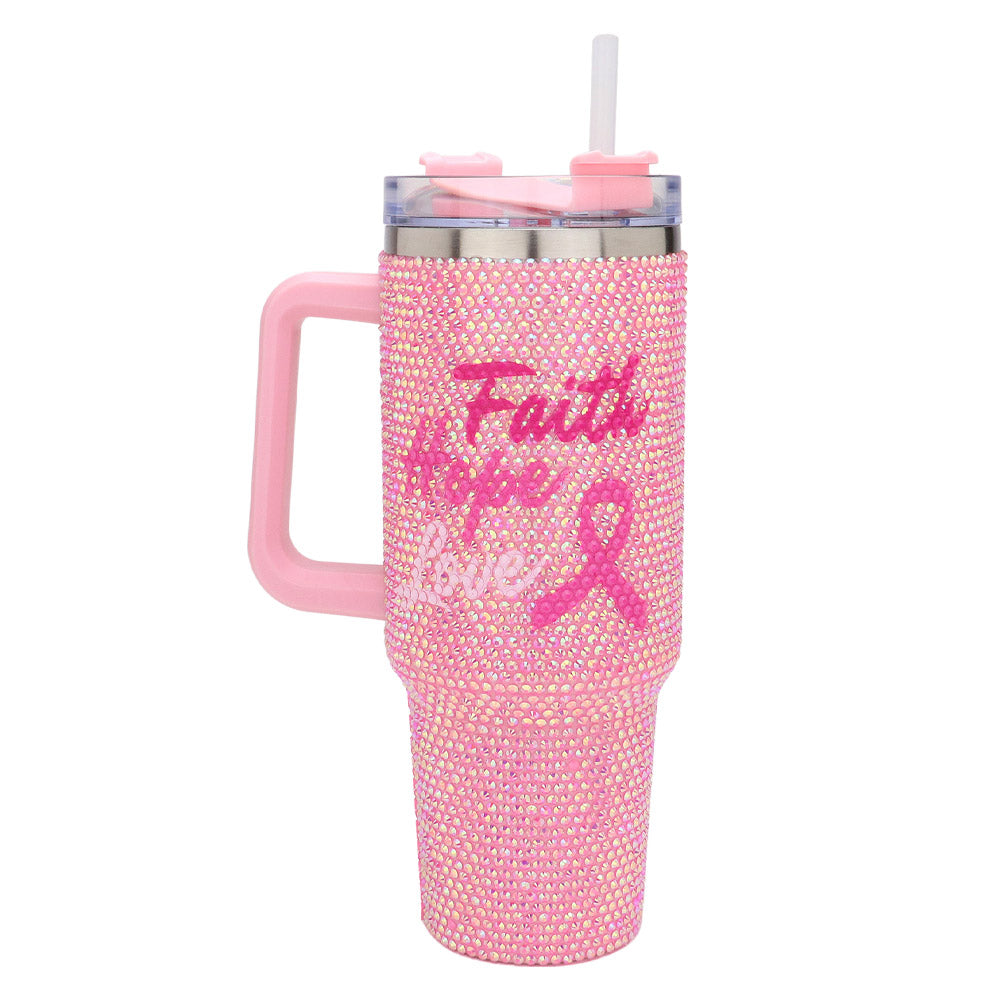 Pink Ribbon Studded Tumbler