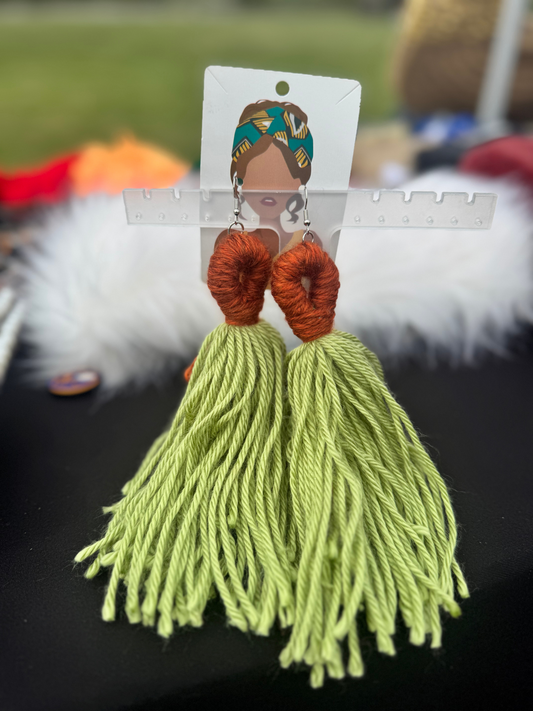 Olive Green & Mustard Tassel Earrings