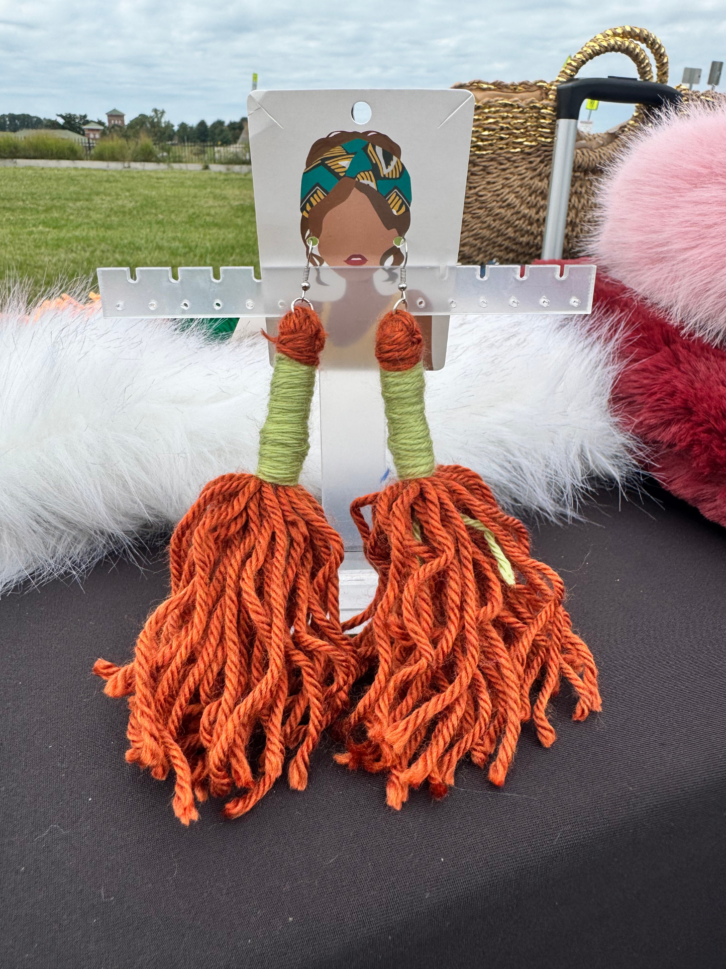 Mustard & Green Yarn Earrings