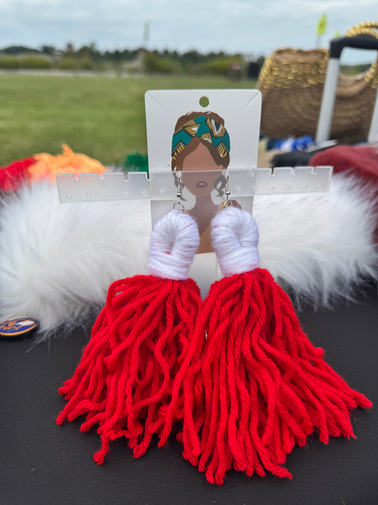 Red & White Tassel Earrings