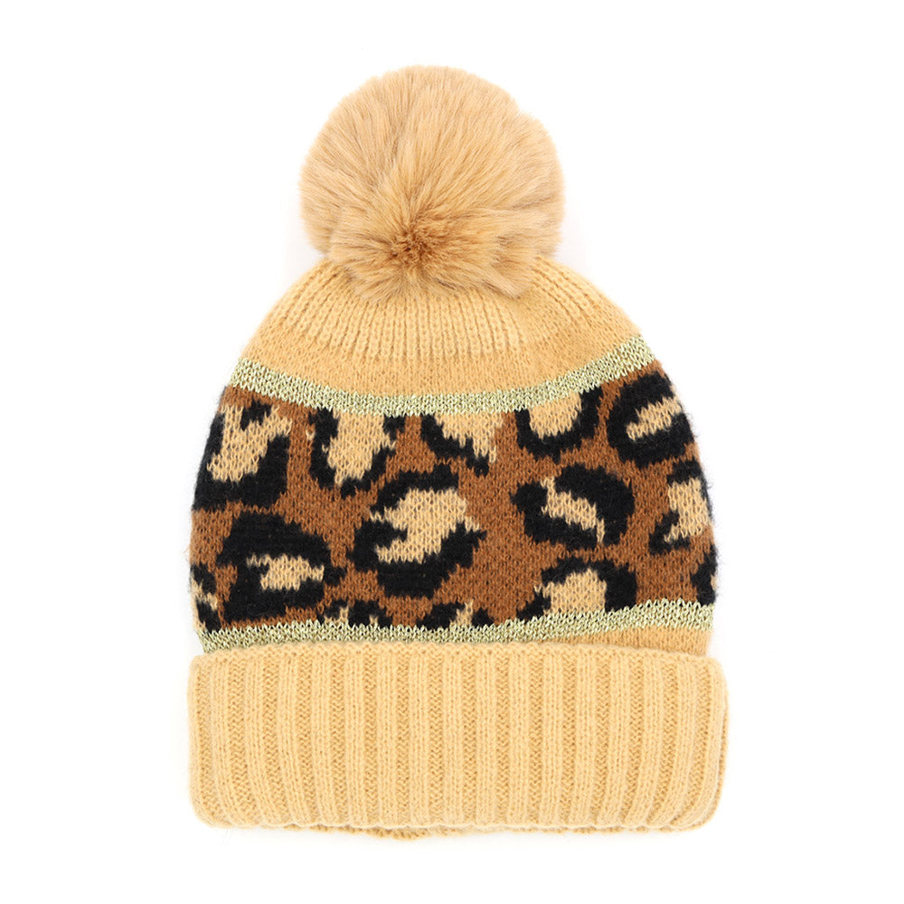 Leopard Pom Pom Beanie